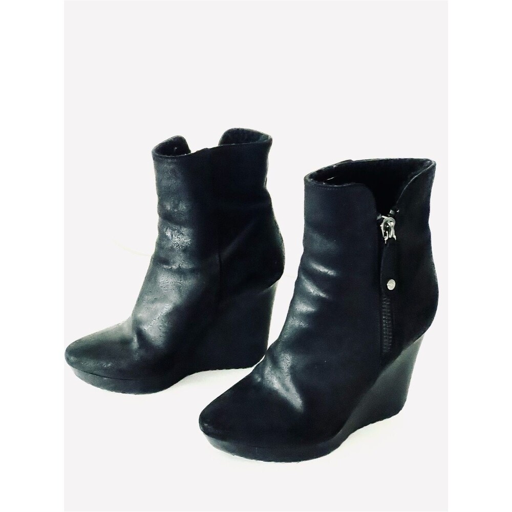 Jimmy Choo Black Suede Wedge Ankle Bootie with Side Zip